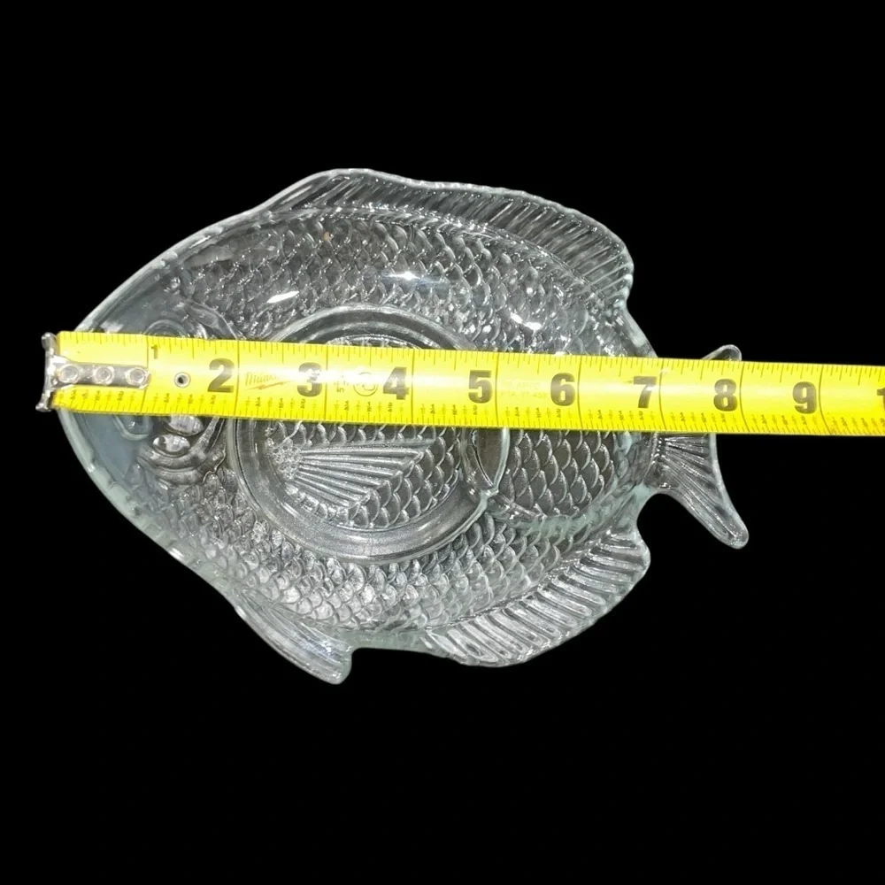 Vintage Glass Fish Embossed Snack Plate hors d'oeuvres Shrimp Cocktail Set of 6